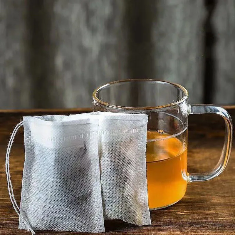 100 Pcs Disposable Tea Bags Filter Bags for Tea Infuser with String Heal Seal Food Grade Non-woven Fabric Spice Filters Teabags