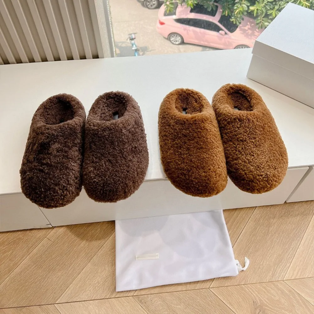 

NIGO Women's Spring And Autumn Lamb Fur Fur One Shoes Retro Round Toe Comfortable Fashionable Temperament Plush Shoes #NGSH1536