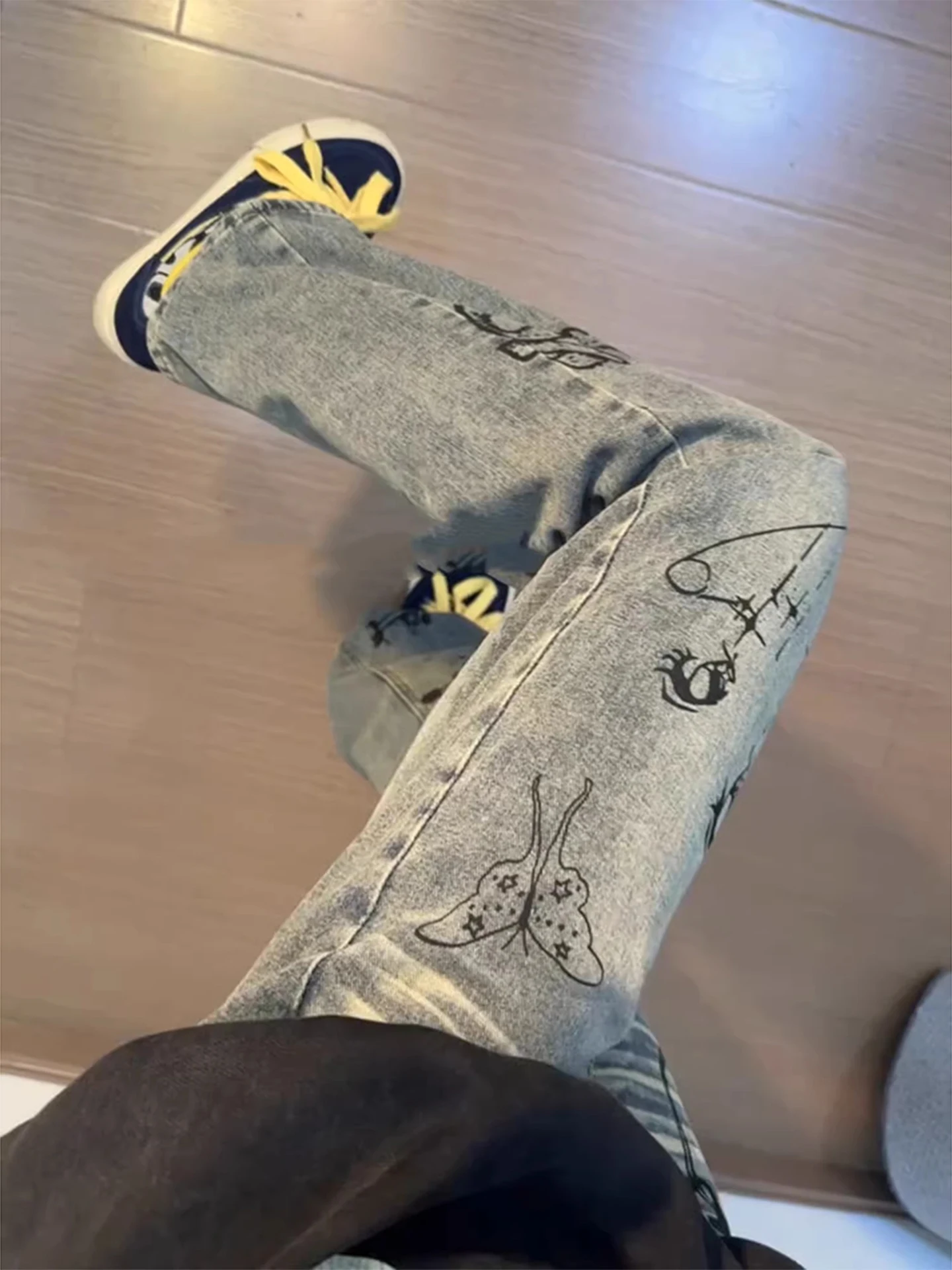 

Blue Waed fiti Men's Jeans Spring Autumn High Street Vibe Pants Sexy Flared Legs Cleanfit Sle Comfortable Casual Jeans