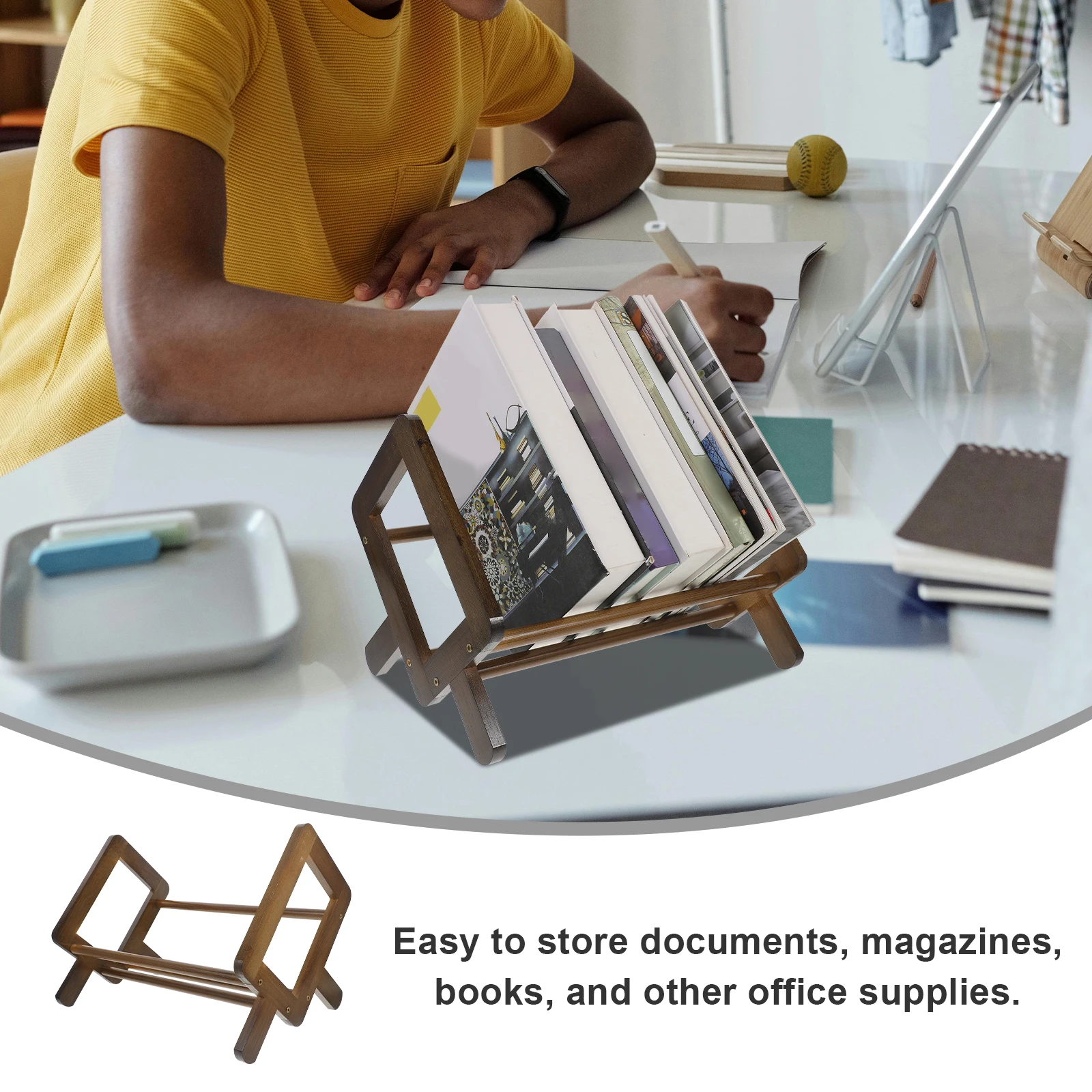 

Desk Book Storage Rack Rotating Bookshelf Bookcase Bamboo Holder Organizer