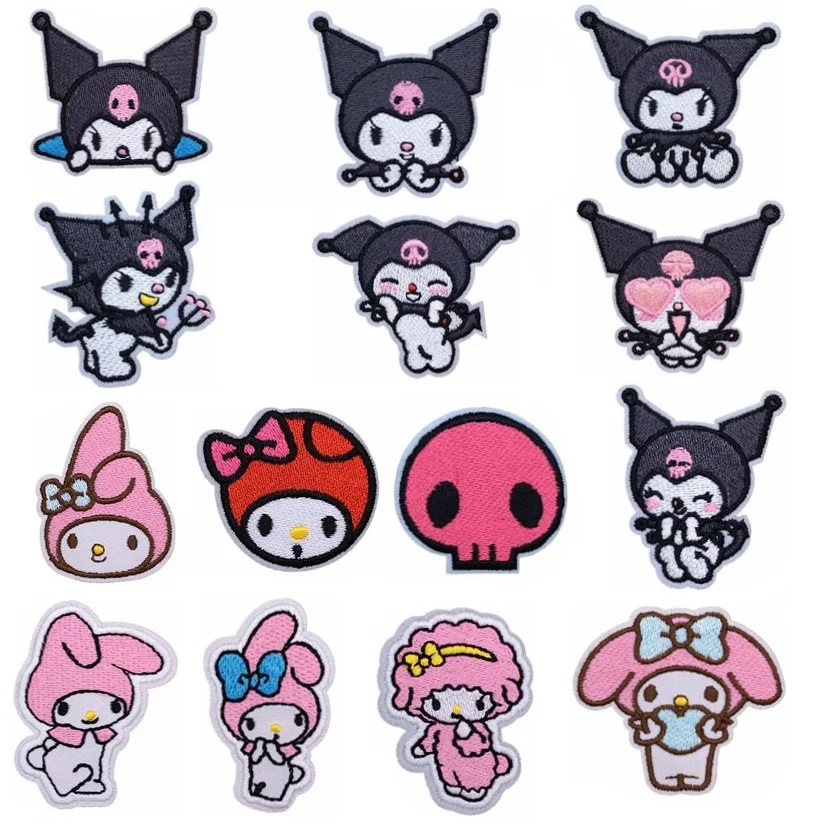 6/8Pcs Cartoon Sanrio Kuromi Melody Kwaii Applique For Sew Child Clothes Iron on Embroidery Patches Decor T-shirt Coat Stickers