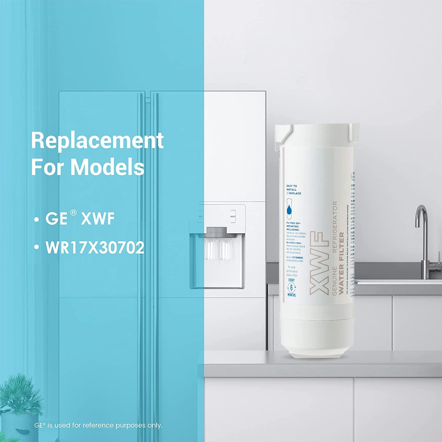 NSF Certified Refrigerator Water Filter, Genuine GE XWF, FWR17X30702, GBE21, GDE21, GDE25, GFE24, GFE26, GNE21, GNE25