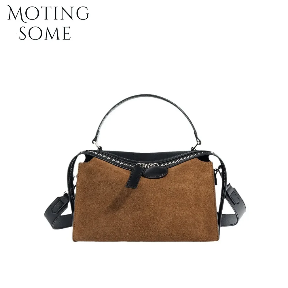 Motingsome-Bolso de piel de ante para mujer, cartera versátil de cuero esmerilado Boston, de alta calidad, color marrón, 2024