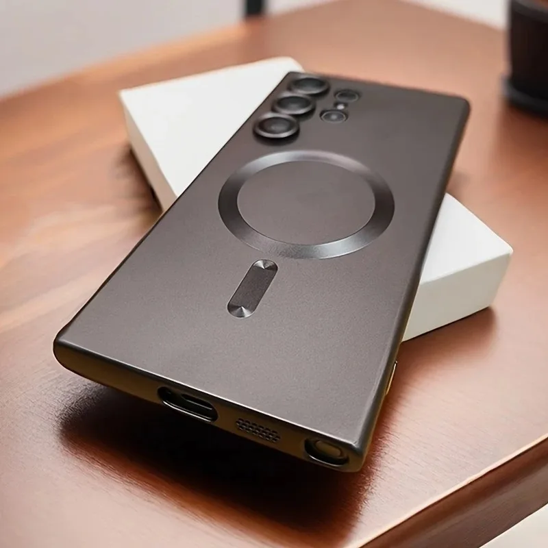 Luxury Magnetic Wireless Charging Matte Phone Case For Samsung Galaxy S25 Edge S24 Ultra S23 S22 S21 Plus Shockproof Soft Cover