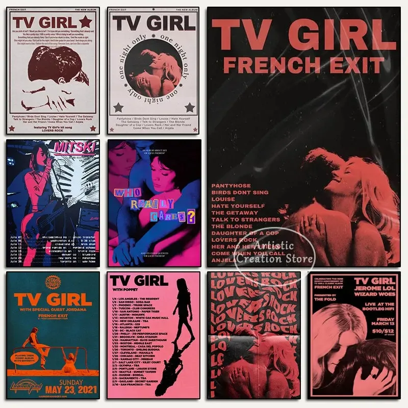 Tv Girl First Love Late Spring Mitski 80s Retro Canvas Painting Posters Painting Vintage Coffee Shop Wall Art Living Room Decor