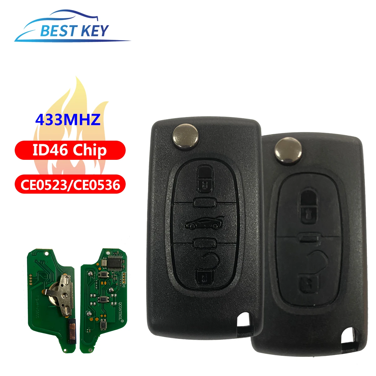 

BEST KEY Filp Car Remote Key 433MHz For CITROEN C1 C2 C3 C4 C5 Berlingo Picasso For Peugeot ID46 CE0536 VA2/HU83 2/3 Buttons