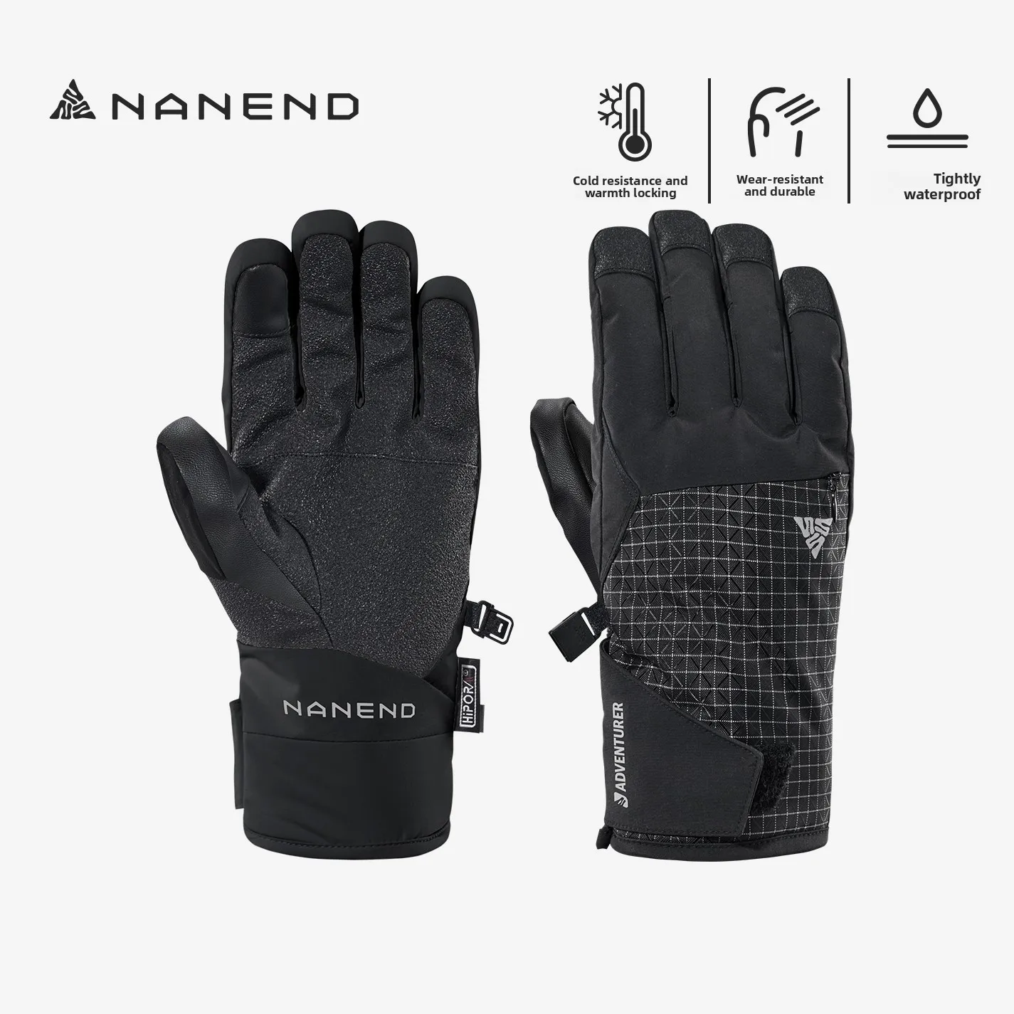 

NANEND ski gloves men's single double board P cotton palm reinforcement professional five-finger waterproof outdoor