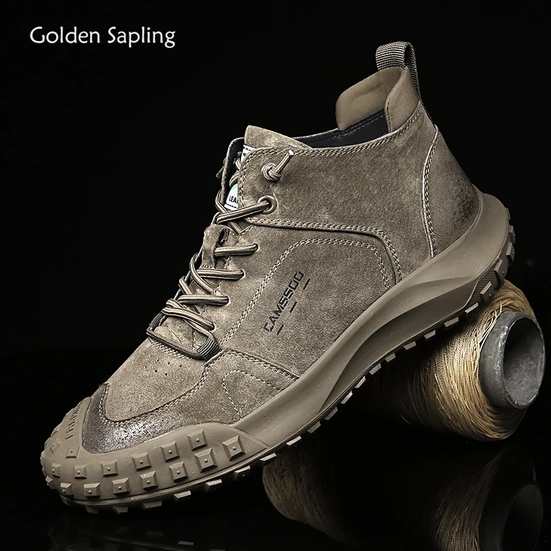 Golden Sapling-Botas de plataforma Retro para hombre, zapatos planos de ocio al aire libre, calzado de fiesta de cuero a la moda, zapatos de trabajo