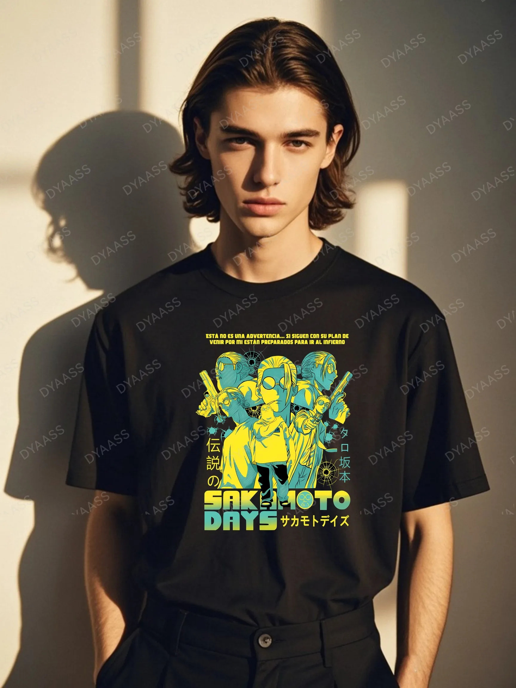 

Cool Sakamoto Days Neutral Anime Pattern T-shirt Summer Short Sleeve Retro Style Loose Top