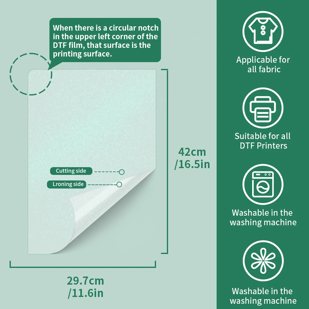 Lucky Goddness Glitter DTF Transfer Film A3 10 PCS & 100g DTF Powder White Hot Melt Adhesive Direct To Film Iron-on All Fabric