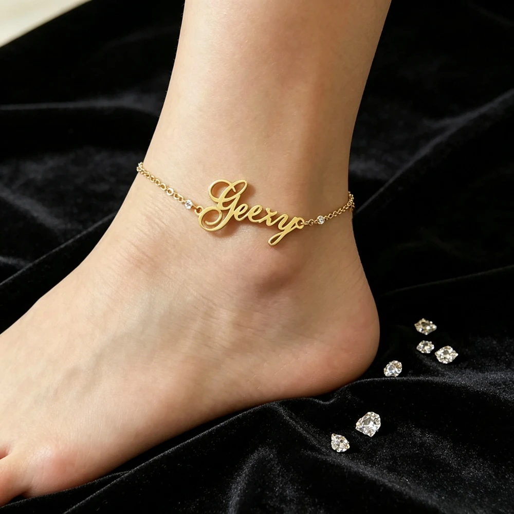 Simple Cursive Letter Foot Chain Personalised Jewelry for Woman Custom Nameplated Ankle Bracelets Summer Gift