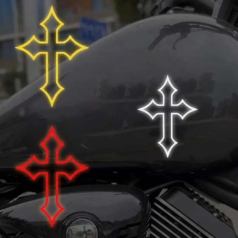 2 Pcs Reflective Cross Stickers Tool-free Installation Clear Print Decals for Motorcycle Helmets Car Windows Bike Frames Casual