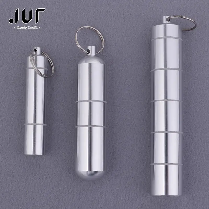 3Sizes Pocket Pill Holder Container Capsule Shape Aluminum Pill Case Keychain Waterproof Delicate Seal Medicine Organizer Box