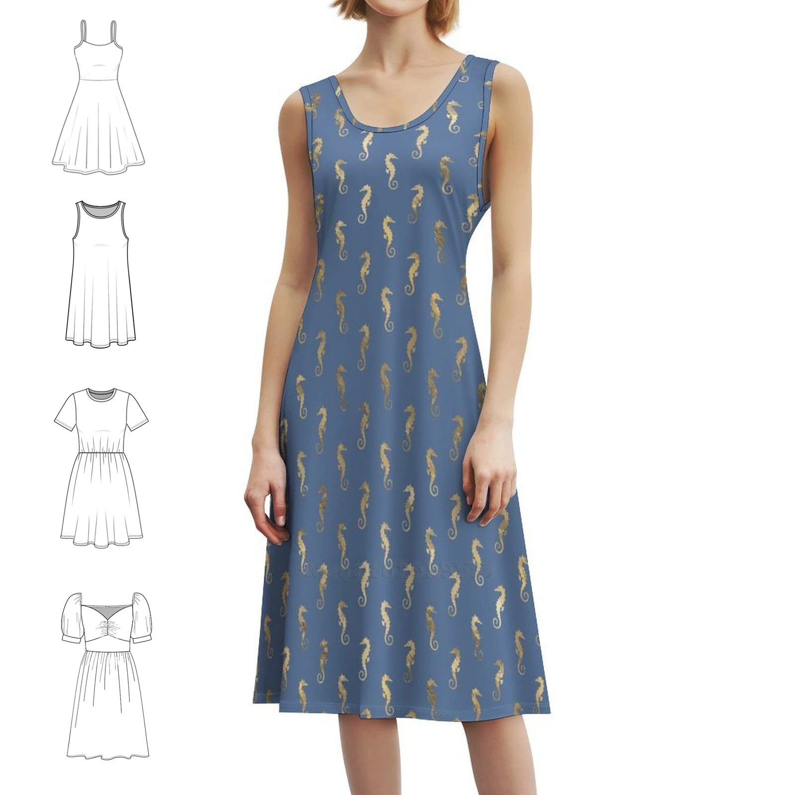 فستان حورية البحر باللونين الأزرق والذهبي 14 للنساء فستان أنيق للحفلات على شكل حرف a مع خيارات قصيرة/طويلة/بدون أكمام نمط حورية البحر الأزرق #2