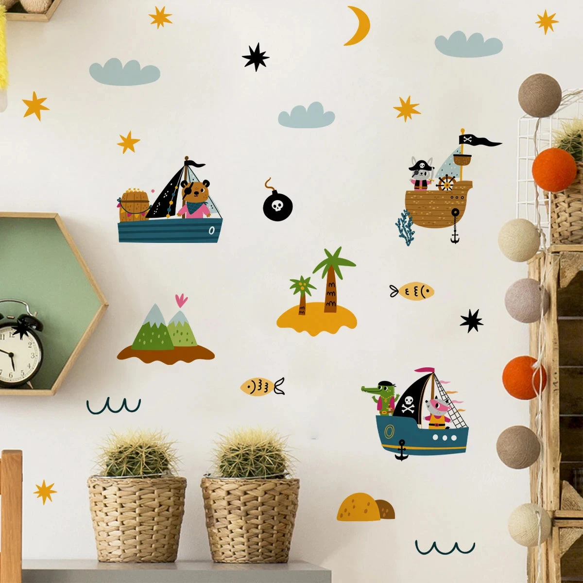 Pirate Ships & Desert Island Wall Stickers Nautical Adventure Wall Decals Bedroom Playroom Living Room Home Wall Decor