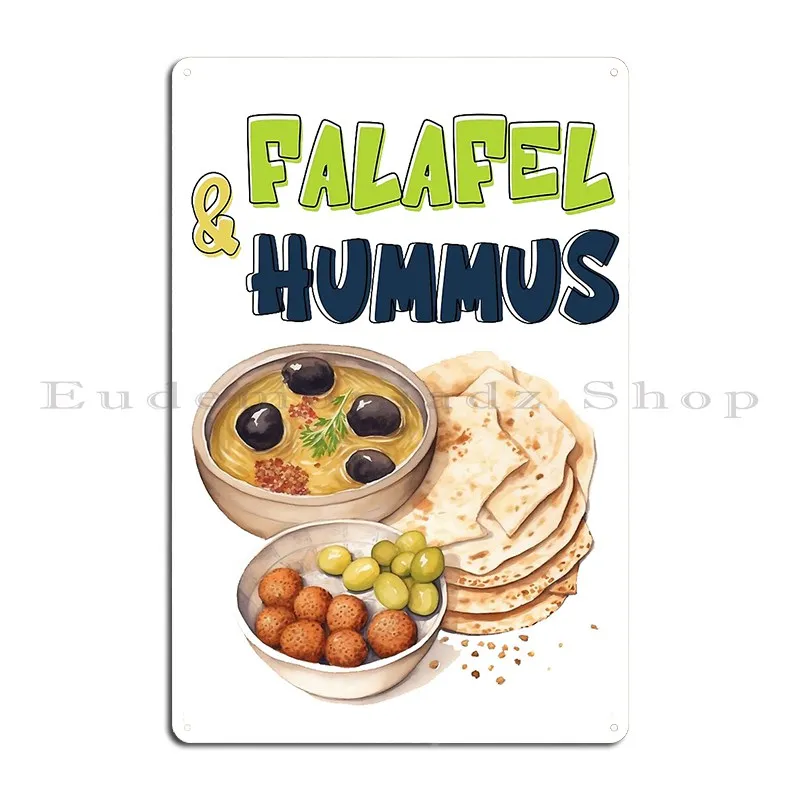 Falafel And Hummus Generative Ai Taste The Middle Eastern Magic Sophiasway Metal Plaque Kitchen Personalized Tin Sign Poster