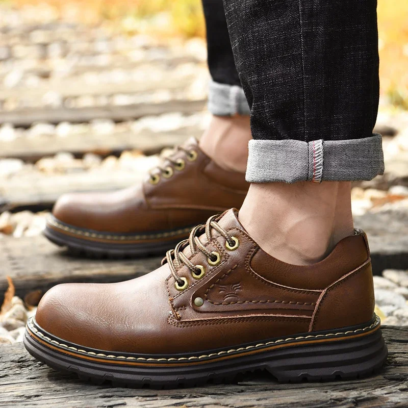 Genuine Leather Casual Shoes Outdoor Work Safety Shoes High Quality Solid Dress Shoes for Men Oxfords Leather Mens Casual Shoes