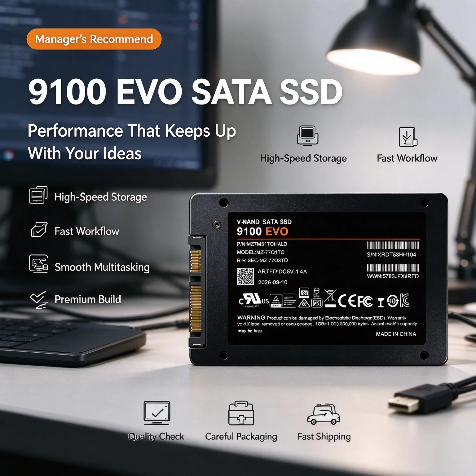 SATA III 2.5 Inch MLC SSD 9100 EVO Internal Solid State Drive 500GB 1TB 2TB 4TB Hard Disk for Laptop Desktop PC System Media Bac
