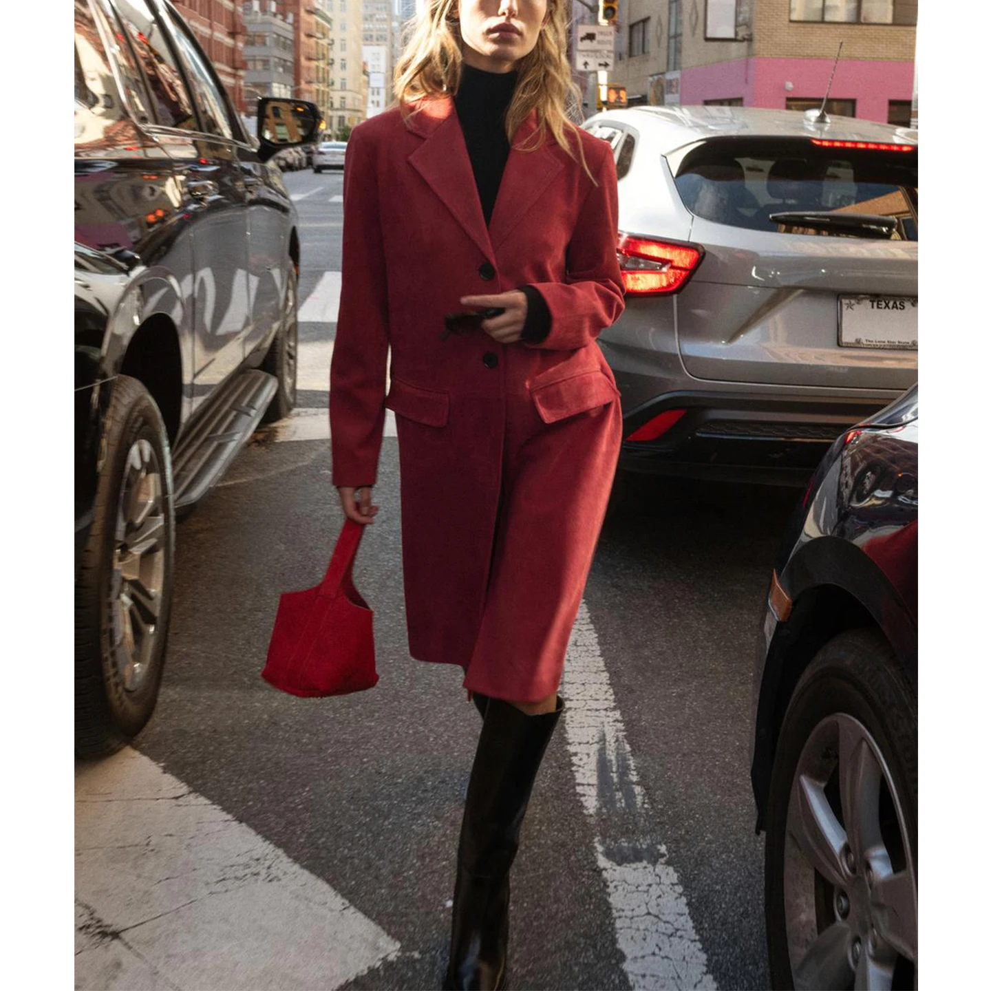 Winter New Women's Casual Style Long Sleeve Flip Collar Straight Tube Bottoming Faux Suede Effect Jacket Polyester Fiber