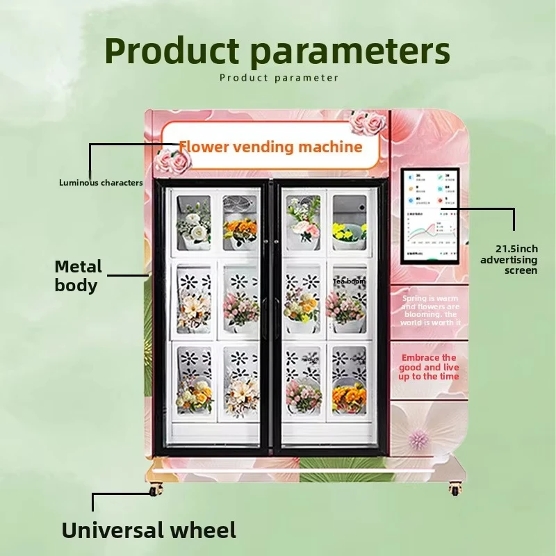 Flower Vending Machine with Touchscreen Interface and Refrigerated Storage for Fresh Bouquet Sales