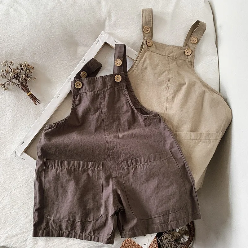Overalls Boys Grils Children Spring Summer New Cotton Breathable Thin Style Solid All-matching Fashionable Comfortable
