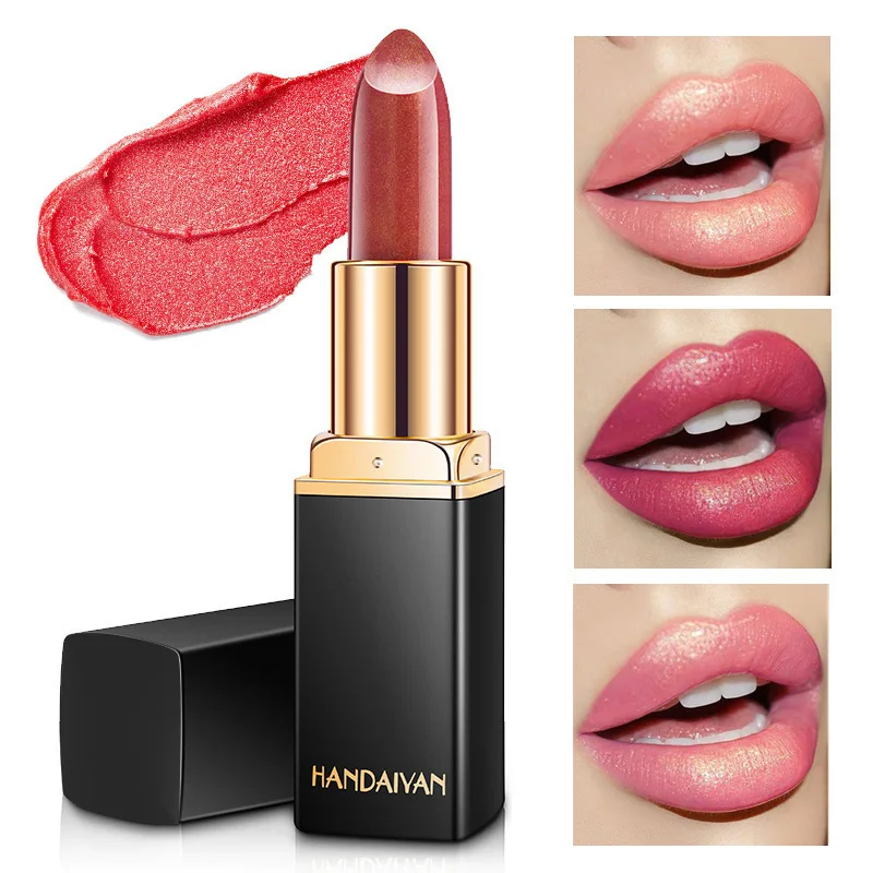 Metallic Lipstick with Mermaid Shimmer Pearl Color Change Temperature Sensitive Gold Glitter Long Wearing Hydrating