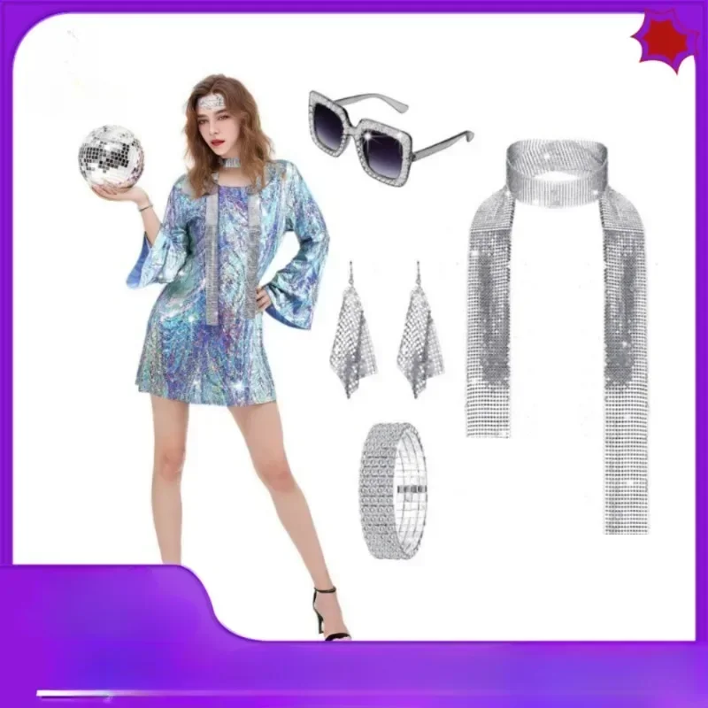 

Children Disco Cosplay Costume Hippie Outfit Stage Performence Clothes Colorful Roleplay Uniform Cool Glasses for New Year Day