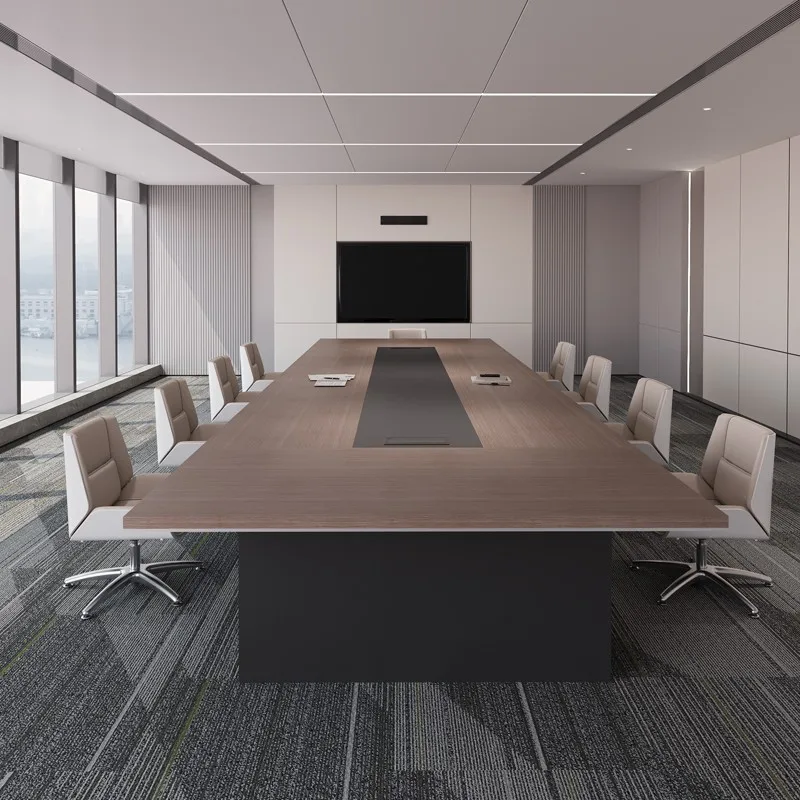 Modern Luxury Rectangular Wooden Conference Table Set Hot Selling Steel Conference Chair Home Office Furniture