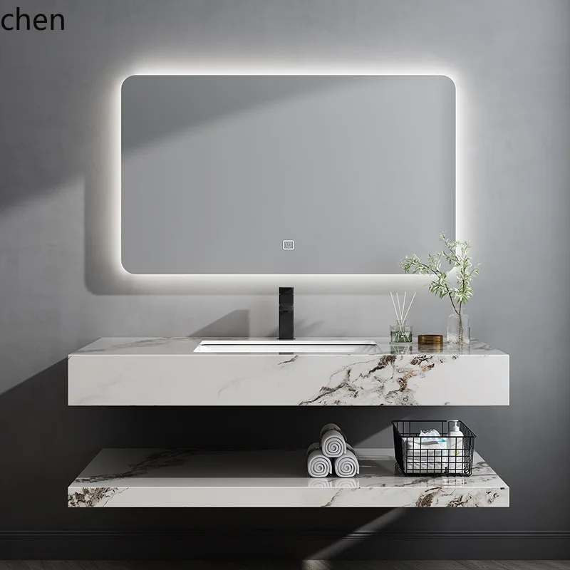 

PYH Bear Smart Mirror Rock Plate Ceramic Basin Bathroom Double Layer Wash Basin Bathroom Cabinet Combination Set