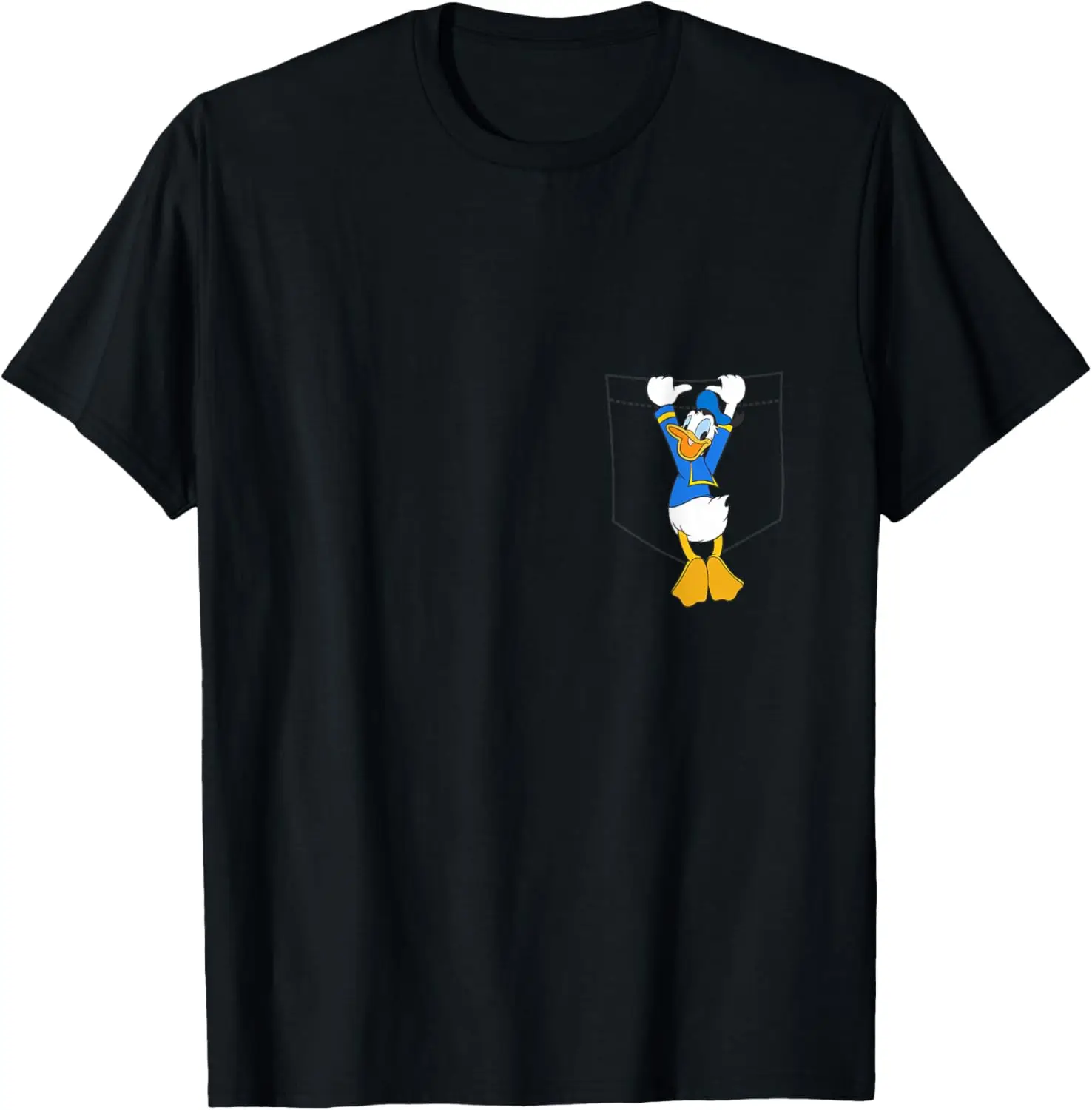 Mickey & Friends Donald Duck Small Pocket T-Shirt 100% Cotton Trendy Y2K Short-Sleeve Tee-Soft, Quick-Drying, Moisture-Wicking;