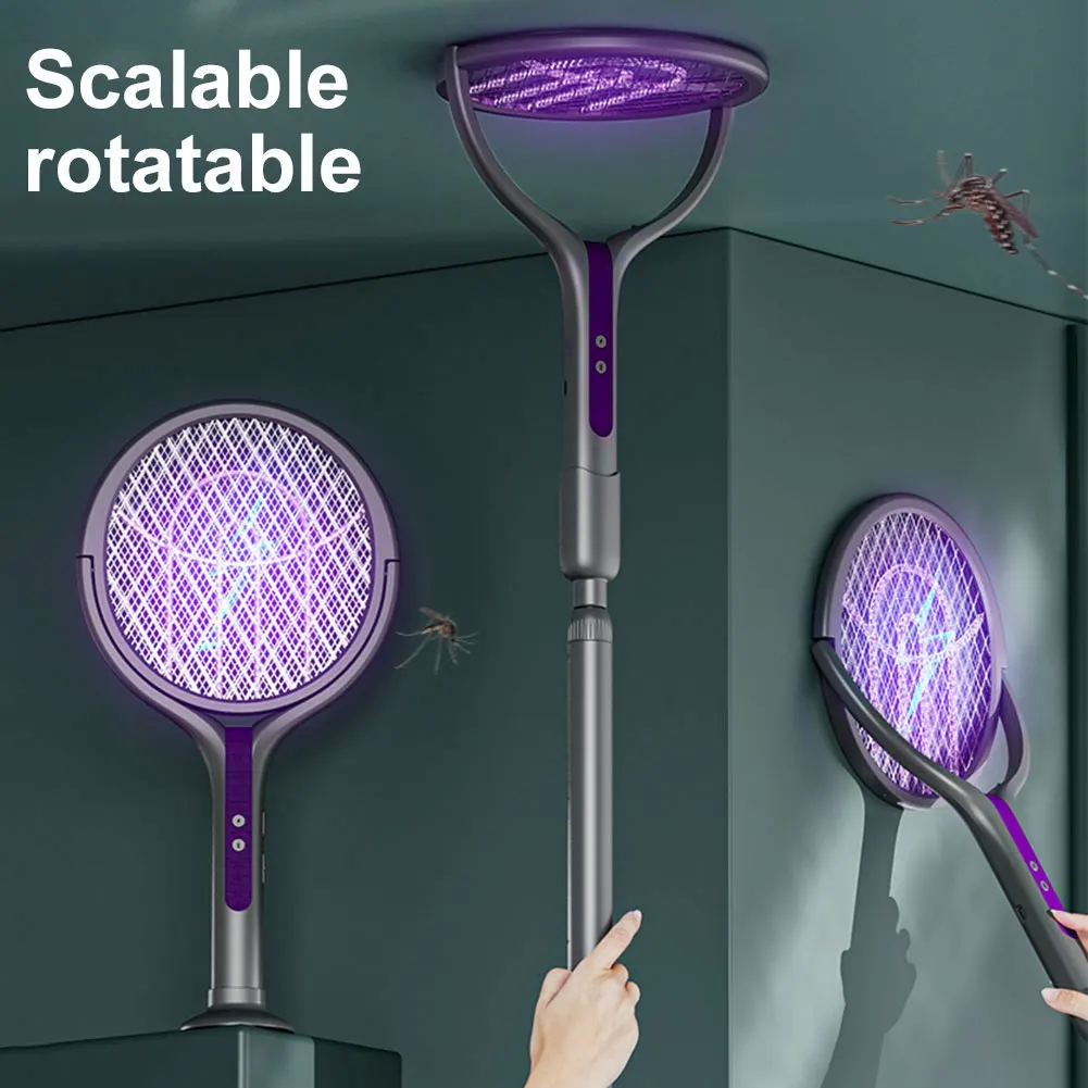 New 2-In-1 Mosquito Killer Lamp Multifunctional Angle Telescopic Mosquito Swatter USB Rechargeable Mosquito Swatter Bat Swatter