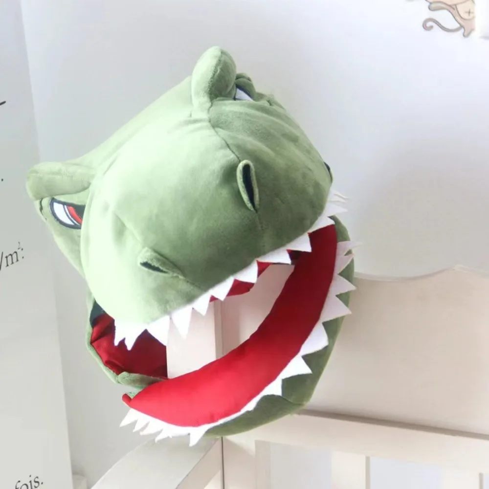 Funny PP Cotton Doll Headgear Dinosaur Green Shark Plush Dinosaur Hat Warm Cartoon Plush Shark Hat Party