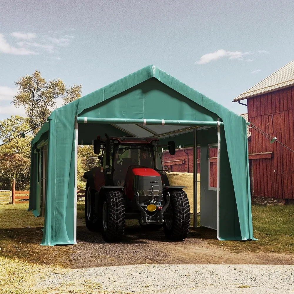 10'x20' Carport Garage with 4 Roll-up Doors & 4 Windows for Car Truck Boat, Heavy Duty Portable Waterproof Carport Garage