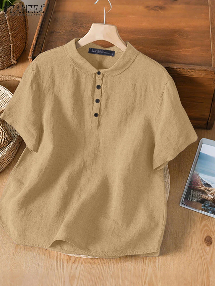 Vintage Solid Work Shirts 2025 ZANZEA Summer Office Blouses Women Short Sleeve Buttons Tops Casual Lapel Neck OL Blusas Mujer