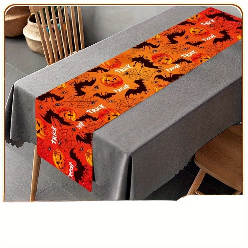 Halloween Themed Table Runner: Spooky Pumpkins, Bats, and Webs - Perfect for Your Festive Gathering