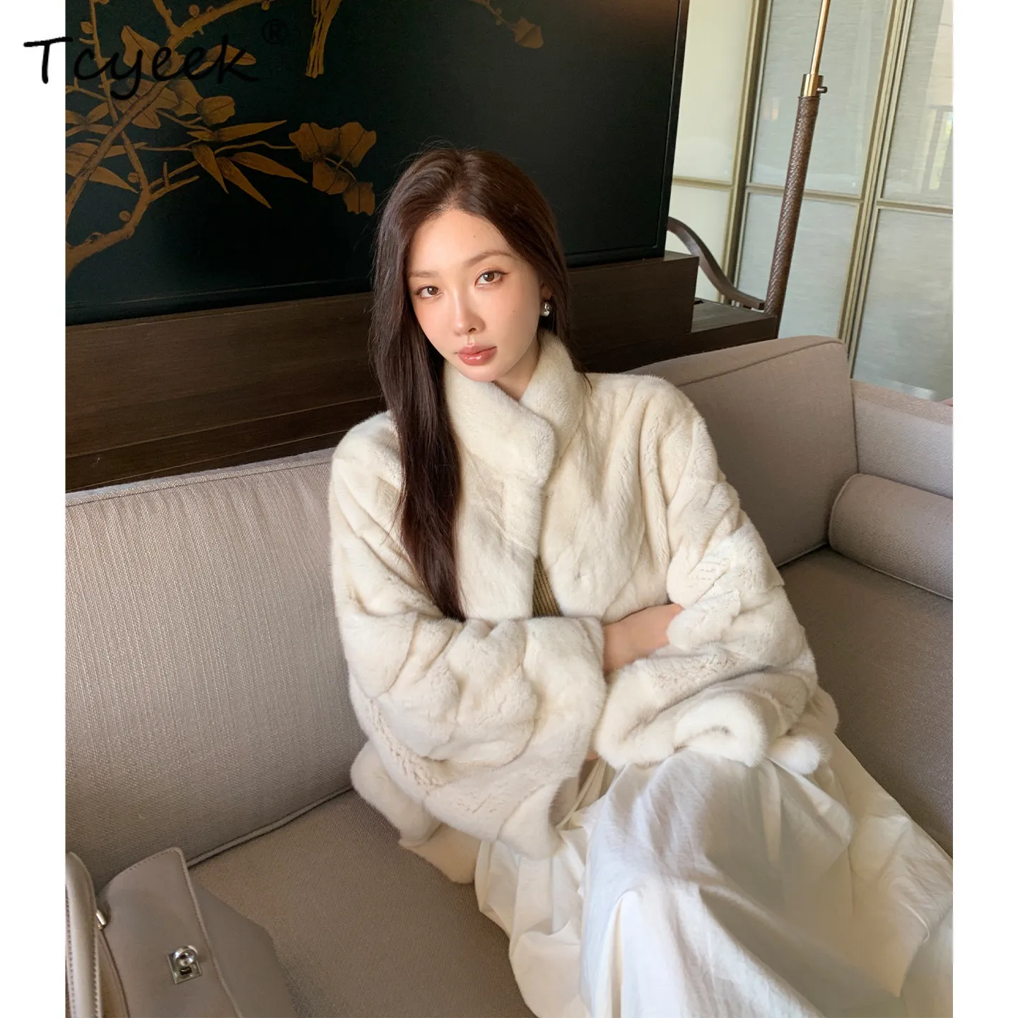 

Tcyeek Natural Mink Fur Coat Women Warm Clothes Fashion Womens Coats Real Whole Mink Winter Jacket Stand Collar Пальто Женское