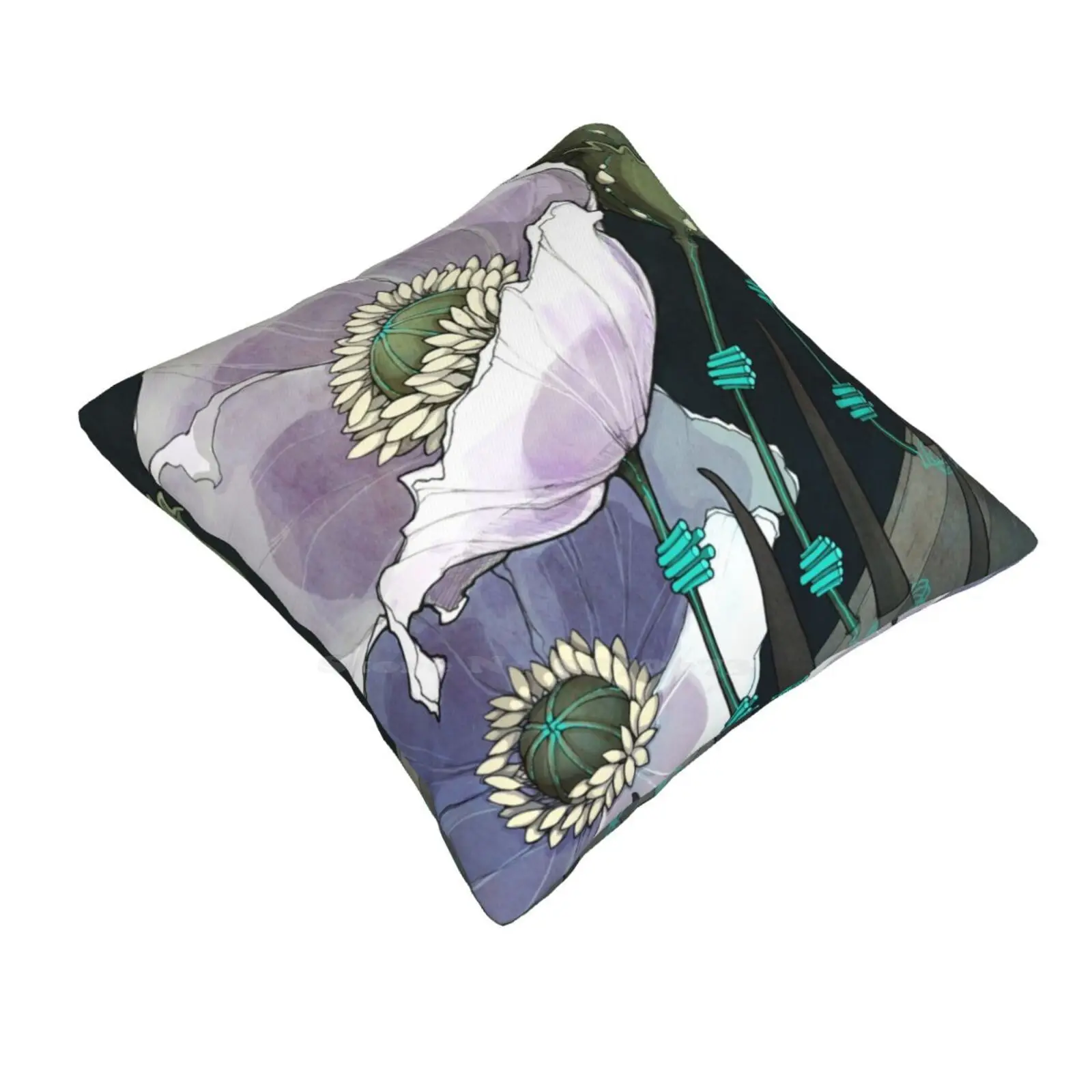 White Opium Poppies Funny Cute Decor Square Pillowcase Poppies Science Neurons Flowers Floral