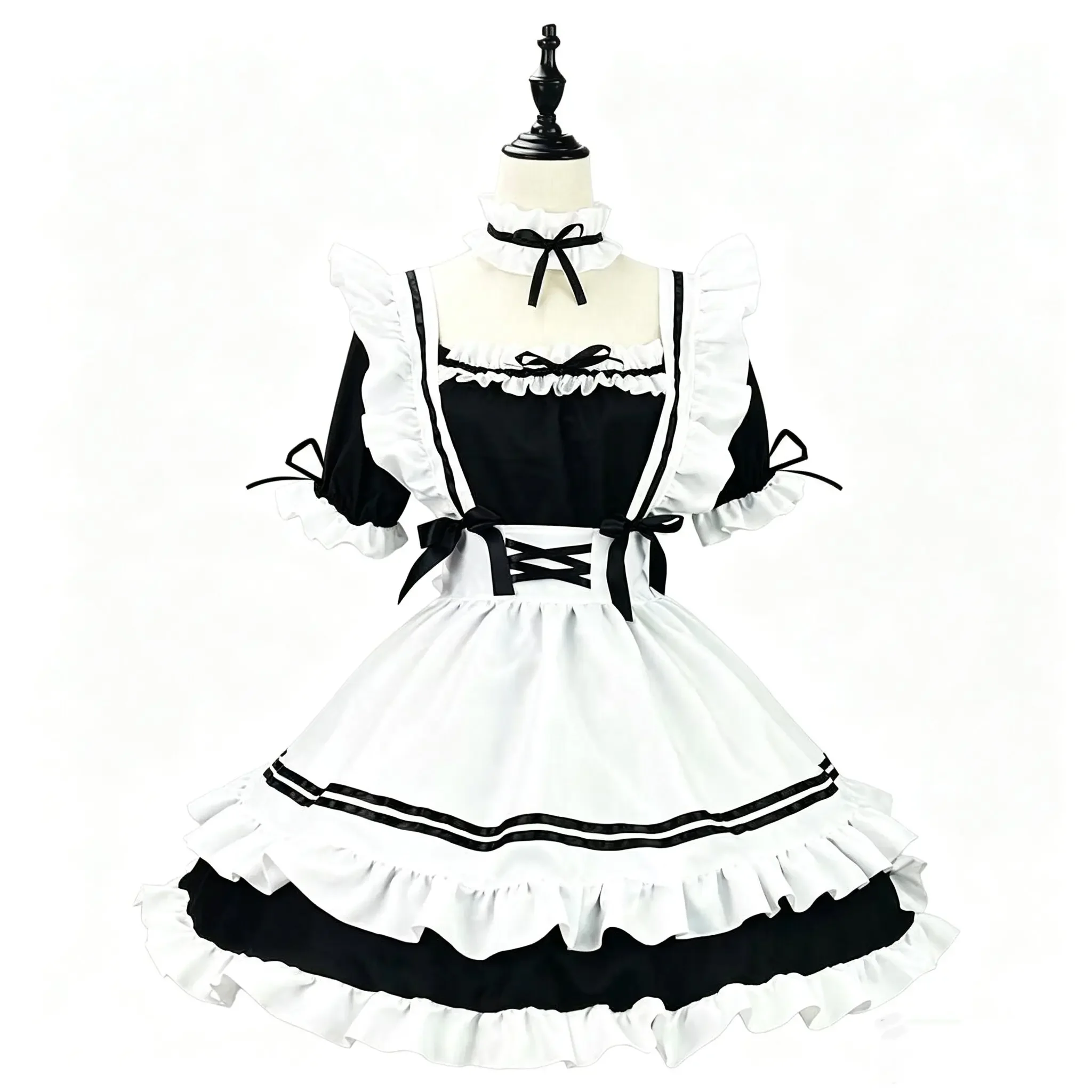 Ladies Sweet Maid Role Play Costume, Lolita Apron Dress Outfit for Fancy Dress, Halloween and Stage Performance