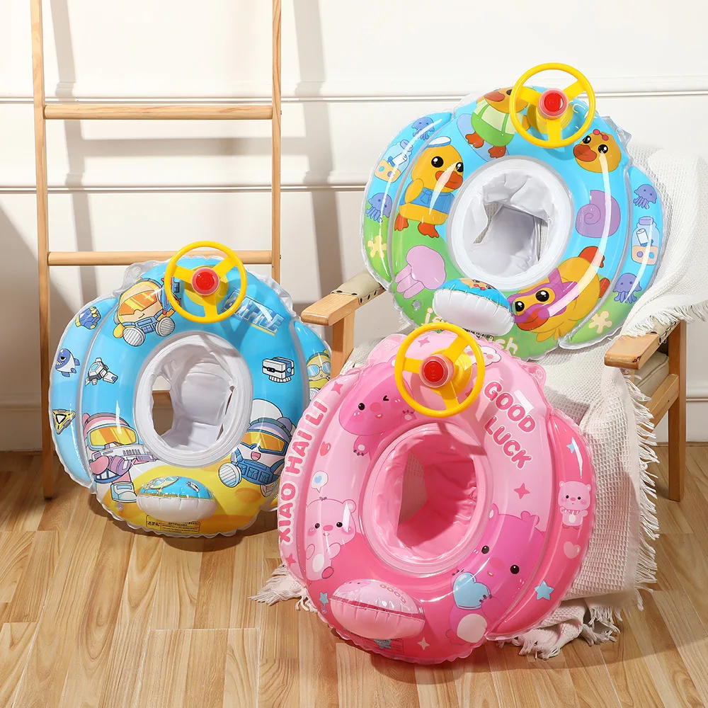Detachable Sun Shade Cartoon Baby Inflatable Float, Anti-Flip Toddler Swim Seat, Thickened & Wear-Resistant Swimming Ring