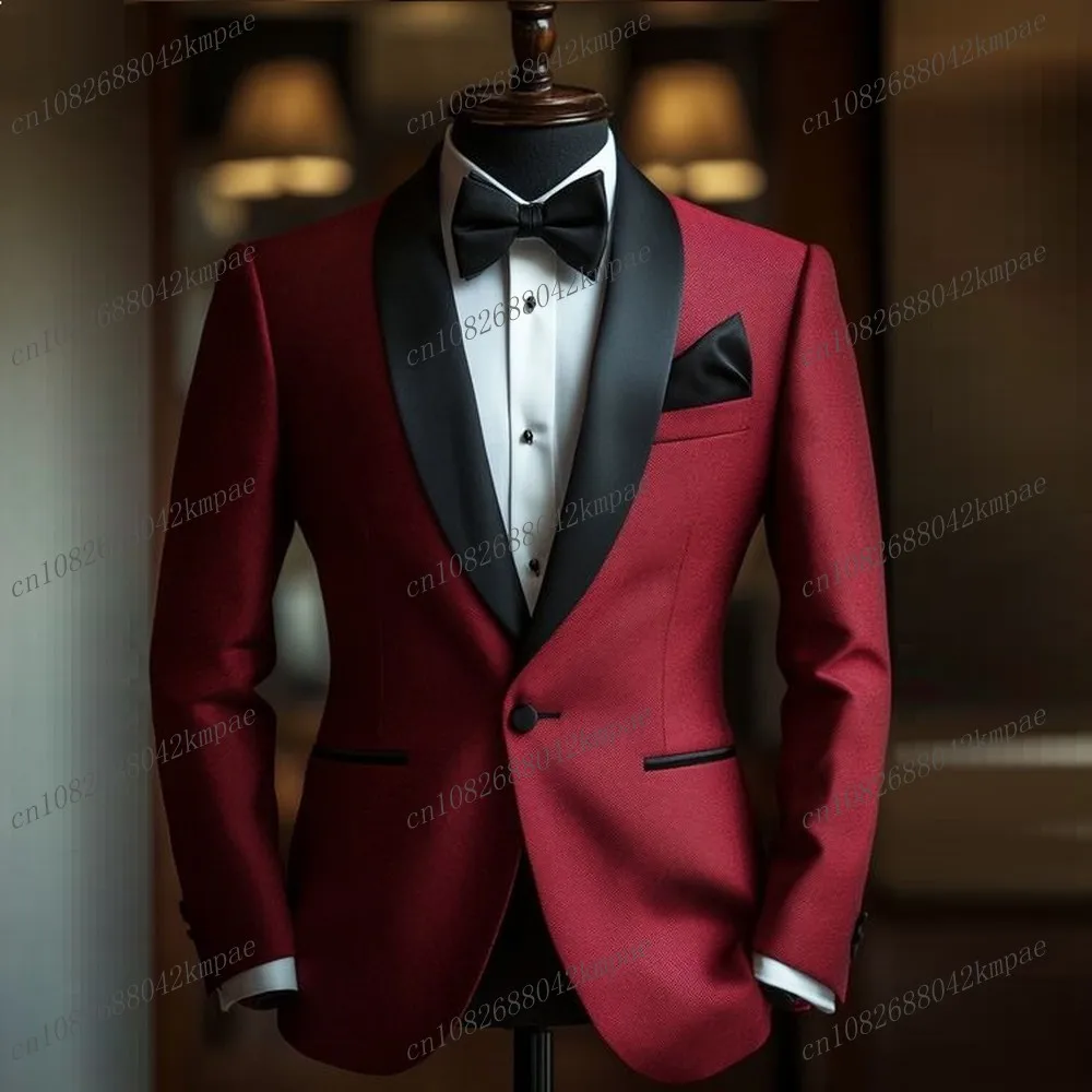 Black Lape Burgundy Single Blazer Men Suit Business Formal Occasion Office Coat Casual Work Prom Male Jacket Wedding Party