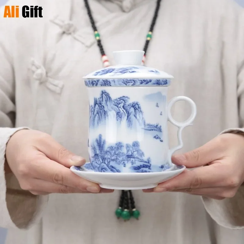Bone Porcelain Office Ceramic Chinese Blue and White Kung Fu Tea Cups Mugs Mug  Eco Friendly