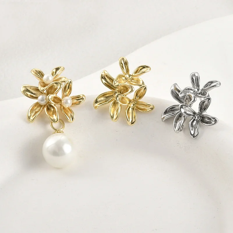 6 أزواج من إكسسوارات المجوهرات ذاتية الصنع قاعدة حلقية على شكل زهرة مع وصلة حلقة للنساء معلقة على صنع أقراط اللؤلؤ #1