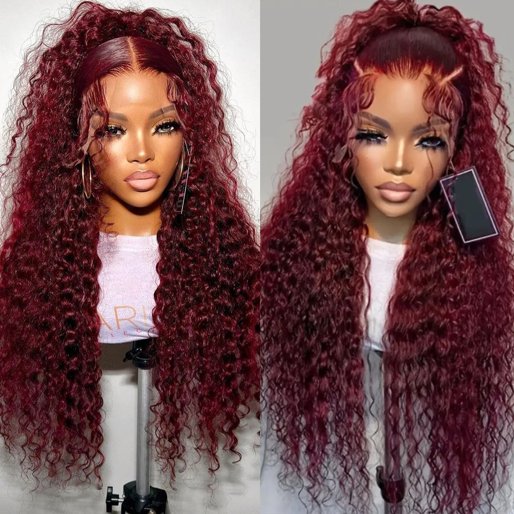 

Винно-красные синтетические парики с кудрявыми волосами и фронтальной шнуровкой 13x4, свободная линия роста волос, бордовые, без клея, с предварительно выщипанной линией роста волос, натуральный вид, для женщин