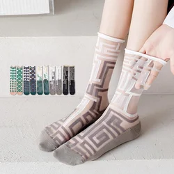 Socks Women Summer Ultra-thin Transparent Crystal Silk Socks Harajuku Streetwear Novelty Funny Cartoon Cute Elastic Long Socks