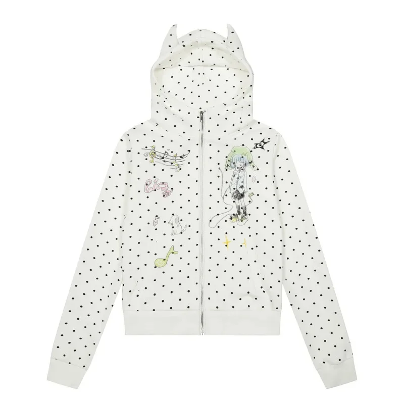 

Music Y2K Polka Dot Hoodie Autumn Winter Aesthetic Hooded Sweatshirt Cute Printed Graphic Outerwear Sweet Girl Jacket Casual New