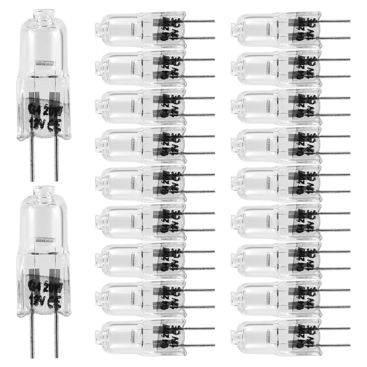 Bombillas halógenas G4, 20W, 12V, Bombilla de Lámpara transparente de 2 pines, para iluminación de cocina, luces de señal, pista, 20 unidades