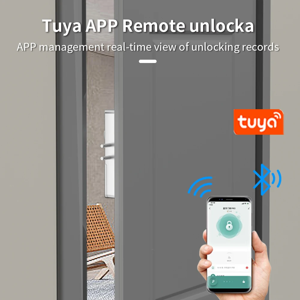 Tuya App Aluminum Bluetooth Electronic Smart Door Lock handle Digital Keyless Lock for Metal or Wooden Door M1 Gateway to Wifi