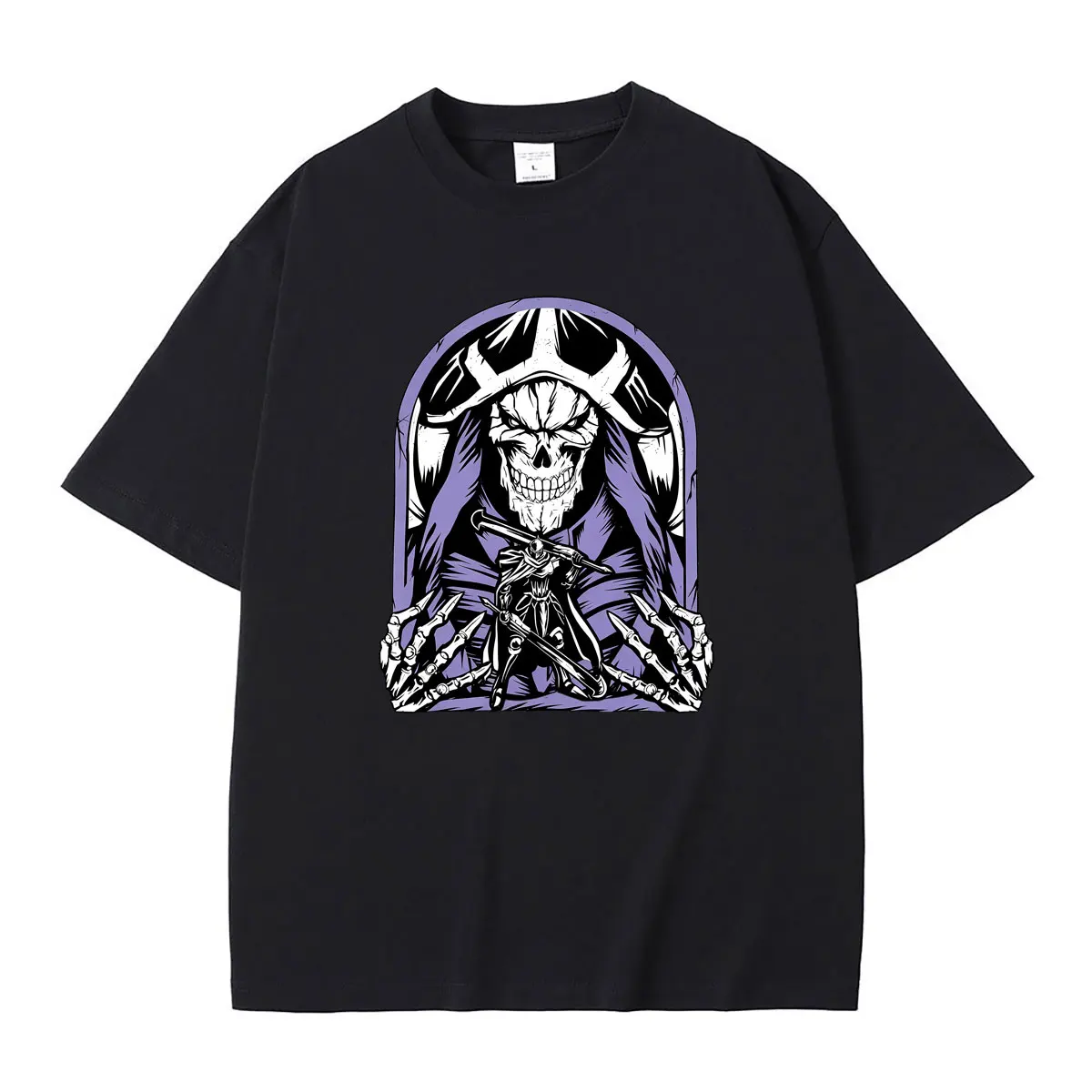 Anime Overlord Ainz Ooal Gown T-shirt Male Manga Skeleton Graphic T Shirts Tops Men Women Vintage Casual Oversized Streetwear