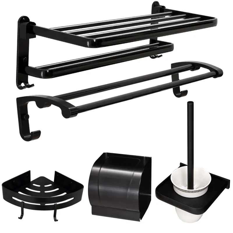 

Black Space Aluminum Retro Towel Rack American No Punching Pendant Set