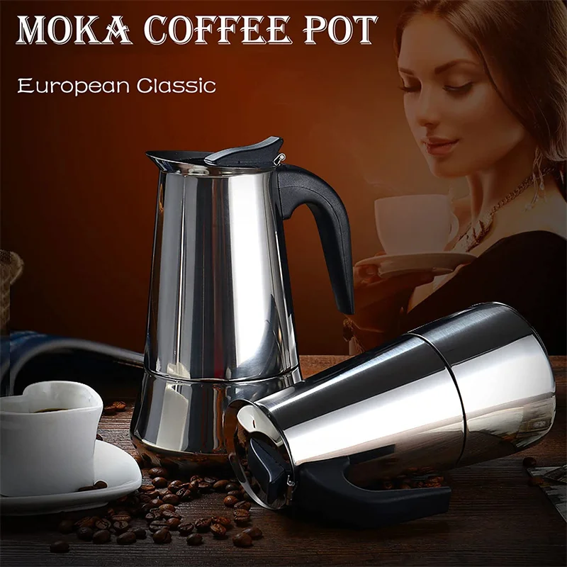 Coffee Pot Stainless Steel Filter Italian Espresso Latte Stovetop Percolator Tool 200/300/450/600Ml Moka Coffee Maker Coffee Pot